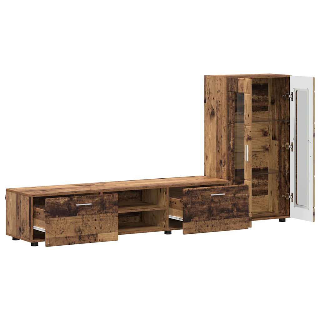 TV-benksett med skuff FLORIN 3 pcs Gammelt tre Konstruert tre
