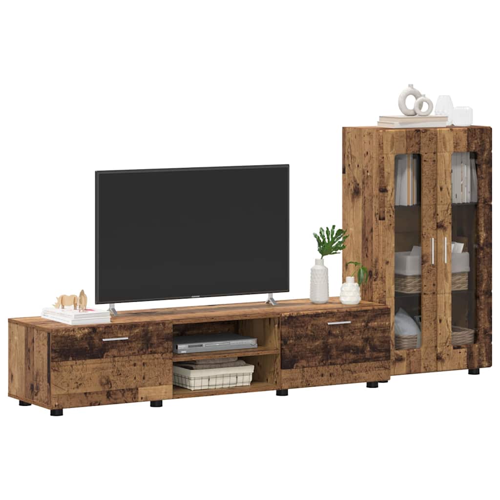 TV-benksett med skuff FLORIN 3 pcs Gammelt tre Konstruert tre