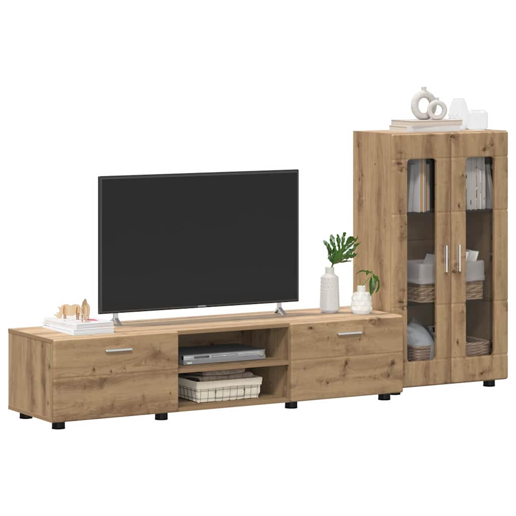 TV-benksett FLORIN 3 pcs Artisan Eik Konstruert tre