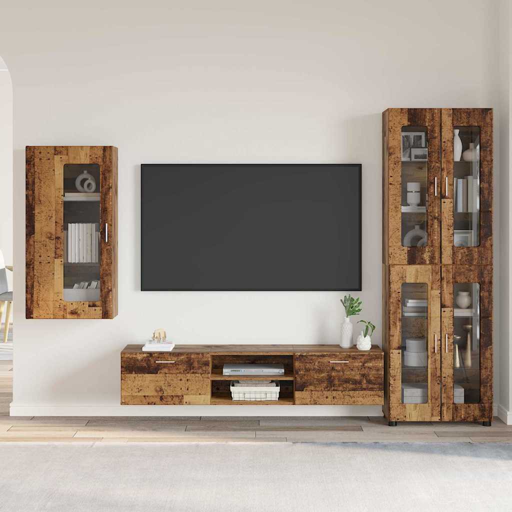 TV-benksett med skuff FLORIN 3 pcs Gammelt tre Konstruert tre