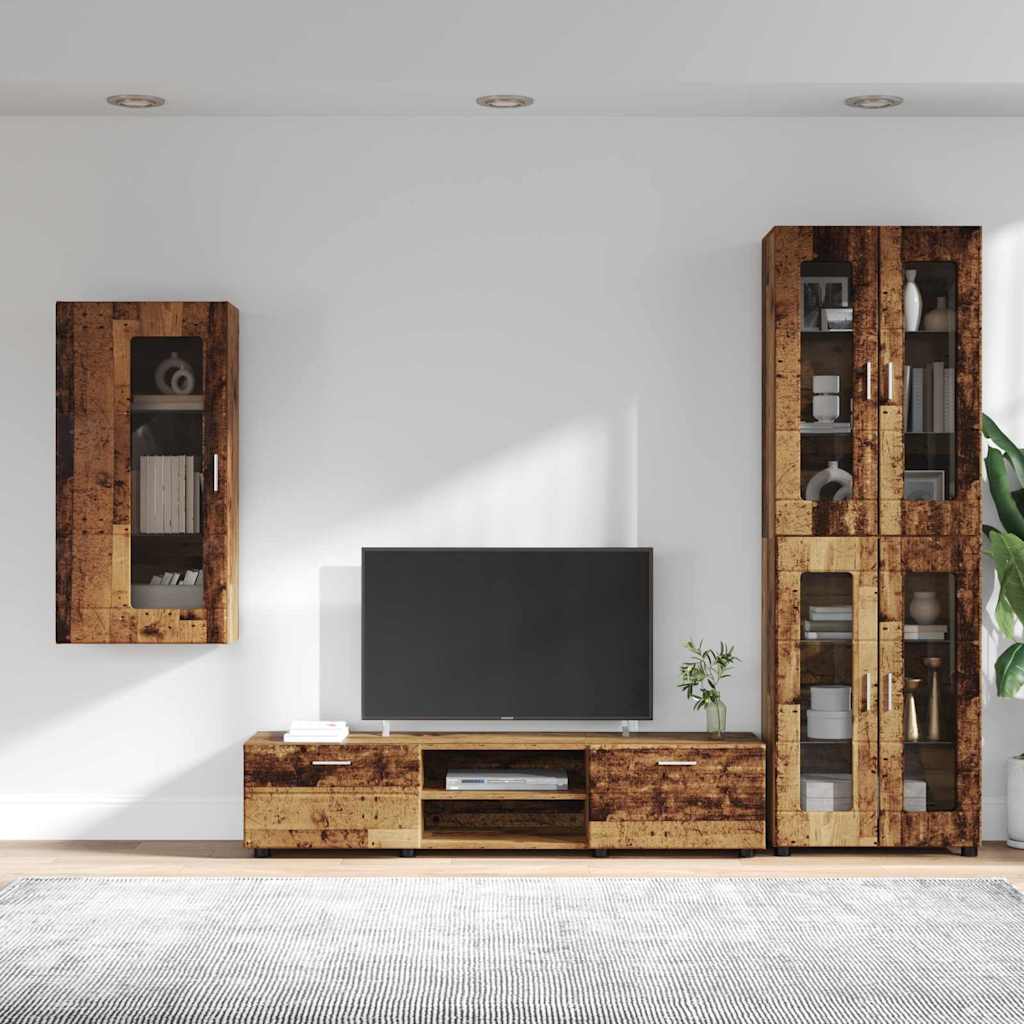 TV-benksett med skuff FLORIN 3 pcs Gammelt tre Konstruert tre