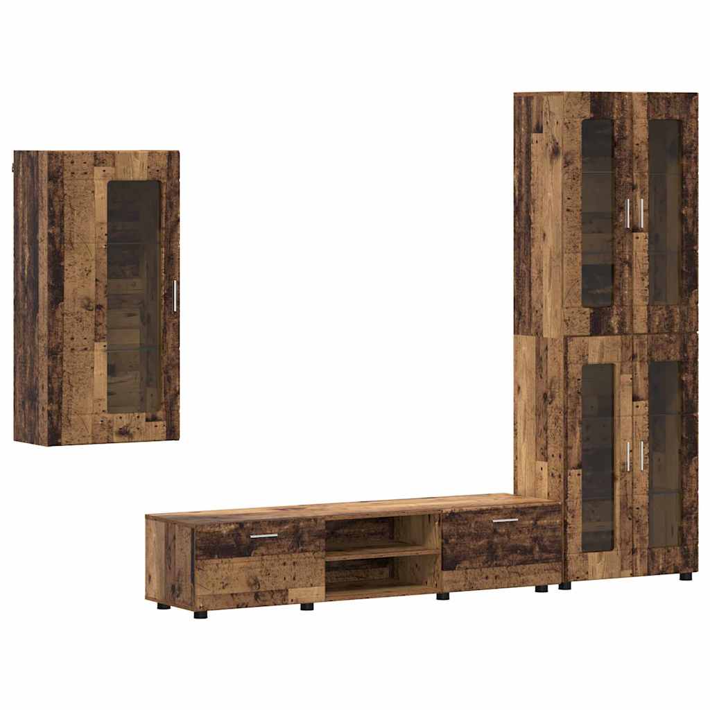 TV-benksett med skuff FLORIN 3 pcs Gammelt tre Konstruert tre
