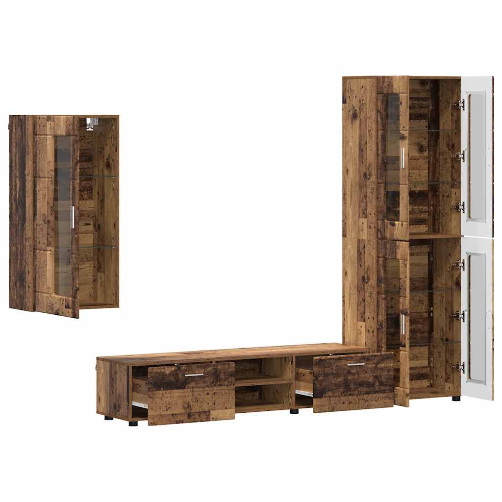 TV-benksett med skuff FLORIN 3 pcs Gammelt tre Konstruert tre