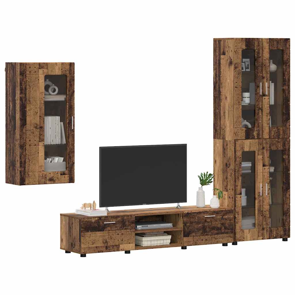 TV-benksett med skuff FLORIN 3 pcs Gammelt tre Konstruert tre
