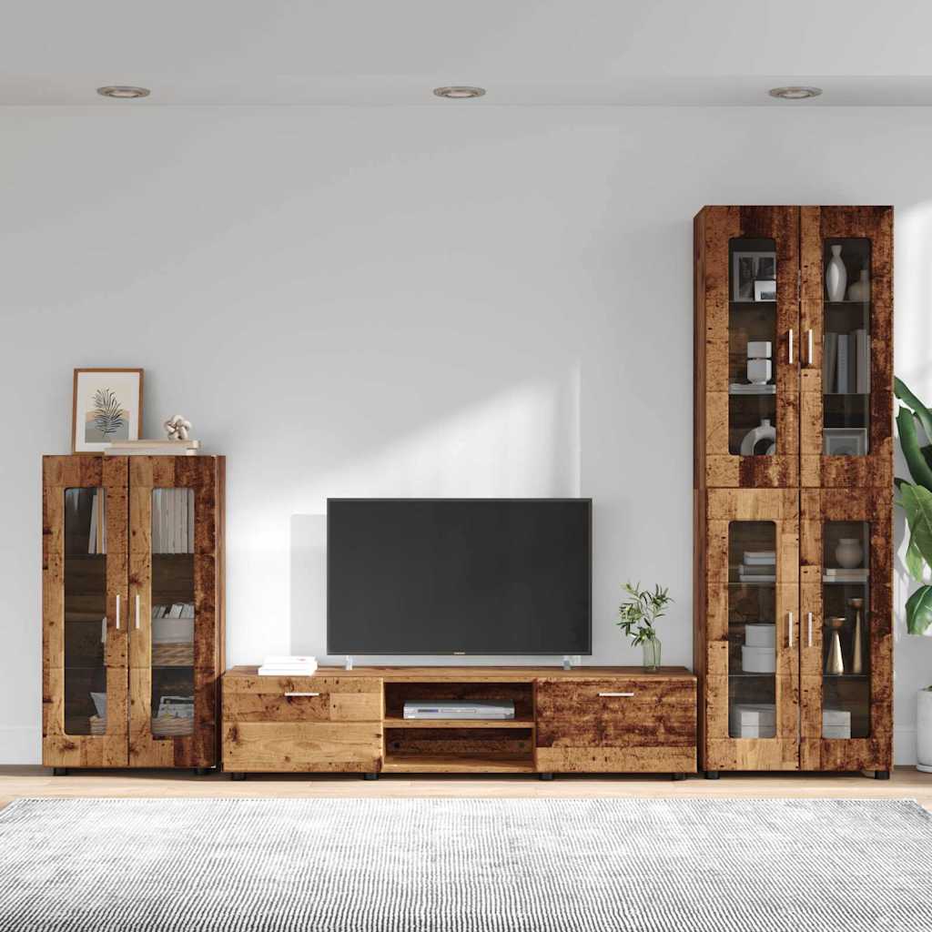 TV-benksett med skuff FLORIN 3 pcs Gammelt tre Konstruert tre