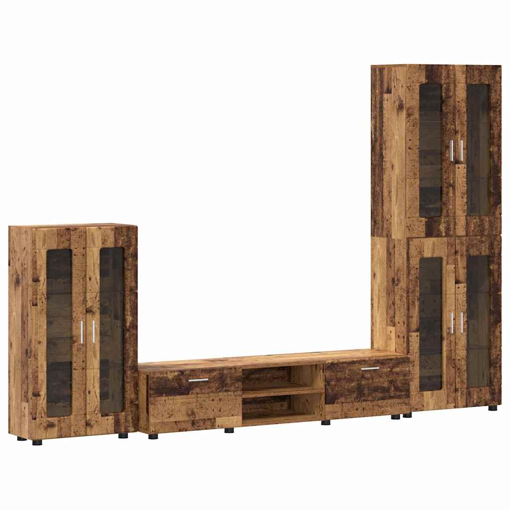 TV-benksett med skuff FLORIN 3 pcs Gammelt tre Konstruert tre