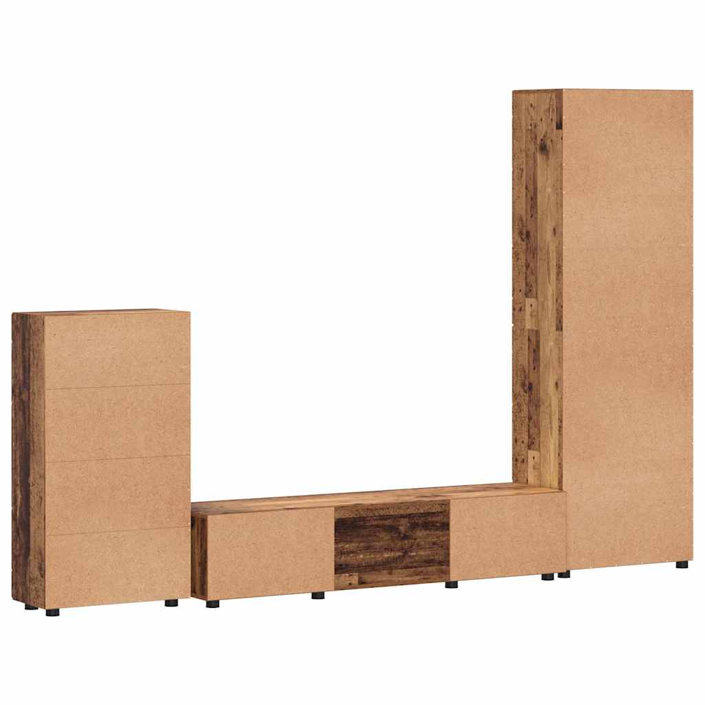 TV-benksett med skuff FLORIN 3 pcs Gammelt tre Konstruert tre