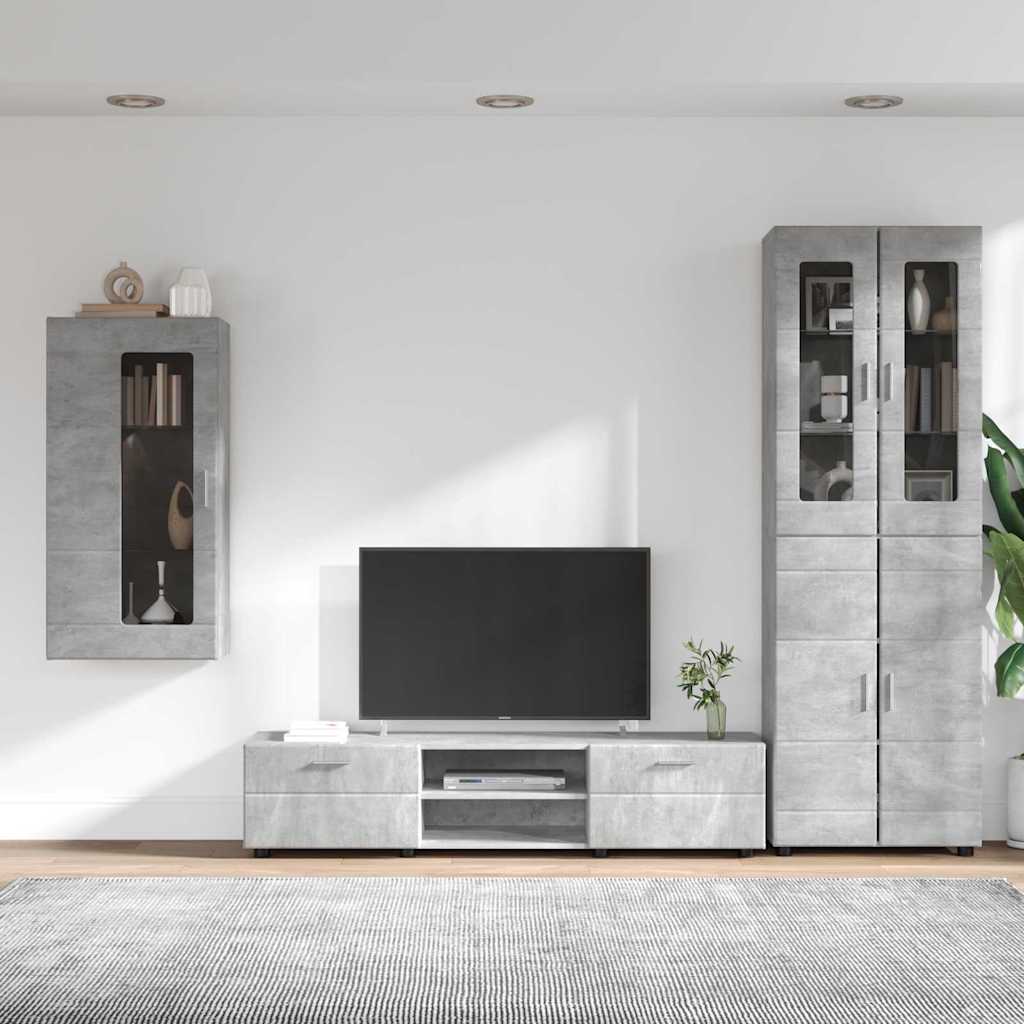 TV-benksett med skuff FLORIN 3 pcs Betonggrå Konstruert tre