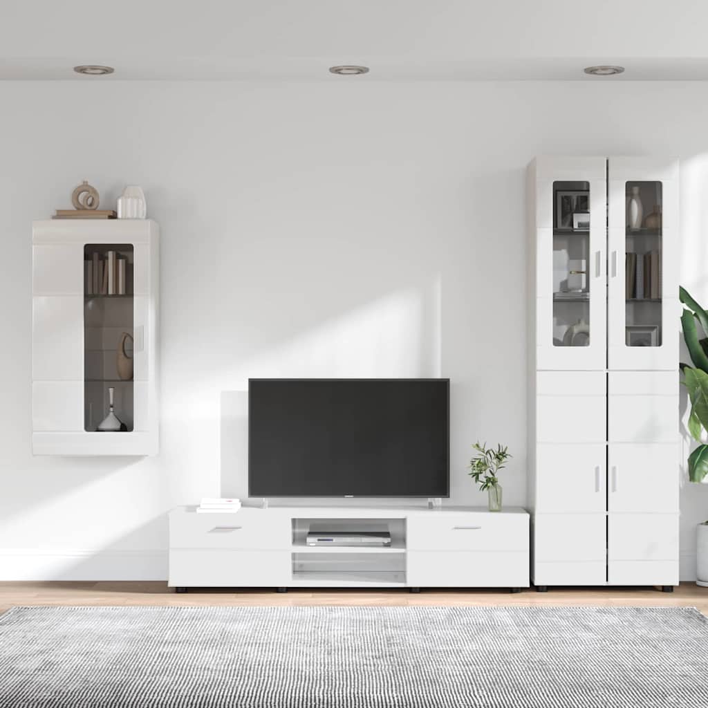 TV-benksett med dør FLORIN 3 pcs Høyglanset hvit Konstruert tre
