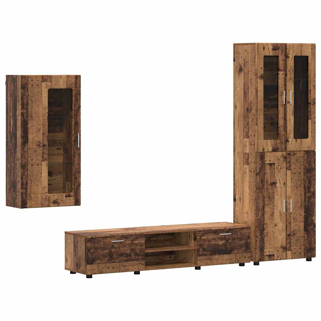 TV-benksett med skuff FLORIN 3 pcs Gammelt tre Konstruert tre