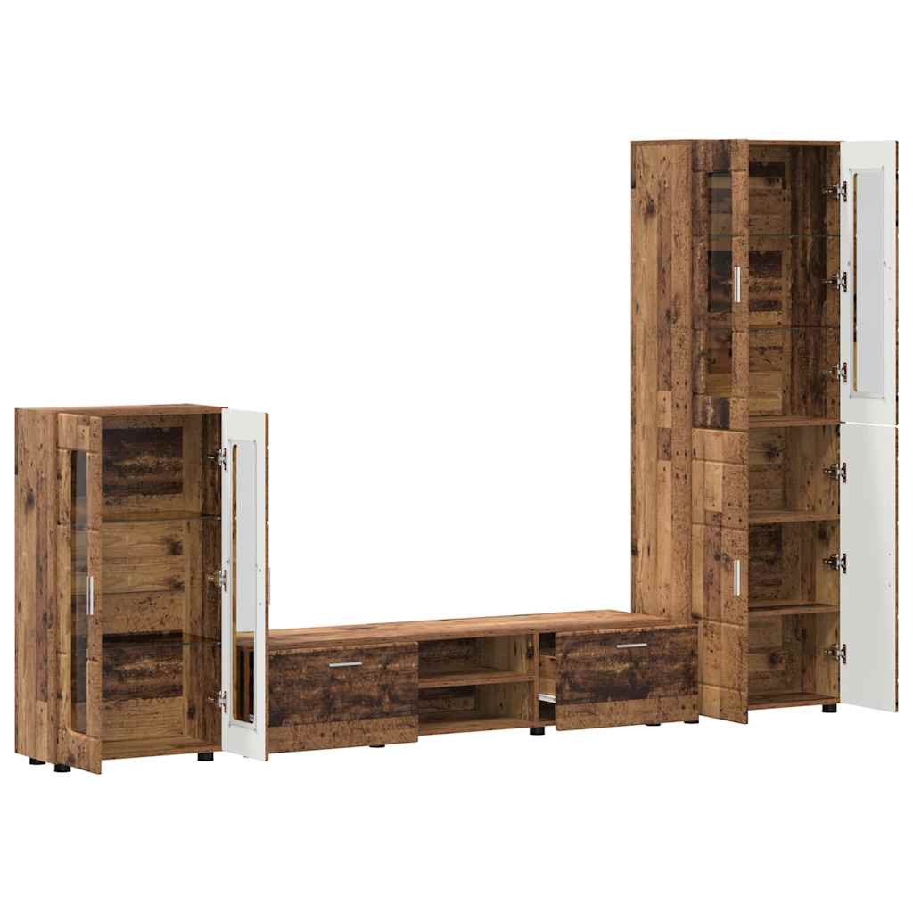 TV-benksett med skuff FLORIN 3 pcs Gammelt tre Konstruert tre