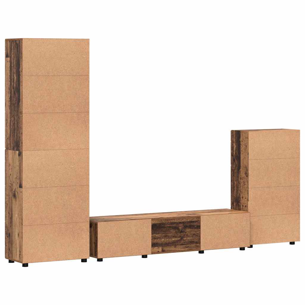 TV-benksett med skuff FLORIN 3 pcs Gammelt tre Konstruert tre