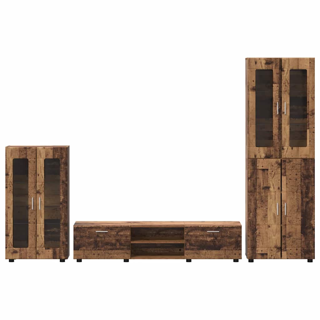 TV-benksett med skuff FLORIN 3 pcs Gammelt tre Konstruert tre
