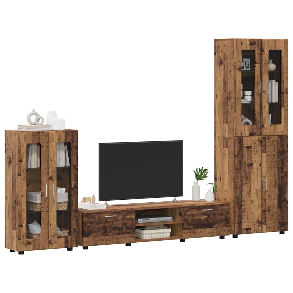 TV-benksett med skuff FLORIN 3 pcs Gammelt tre Konstruert tre