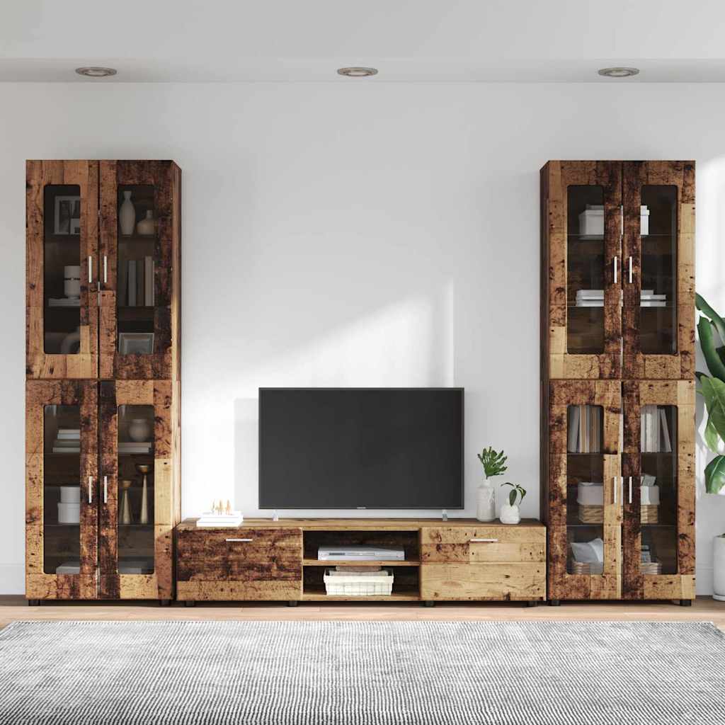 TV-benksett med skuff FLORIN 3 pcs Gammelt tre Konstruert tre