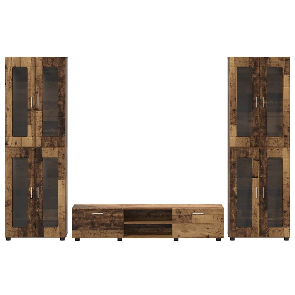 TV-benksett med skuff FLORIN 3 pcs Gammelt tre Konstruert tre