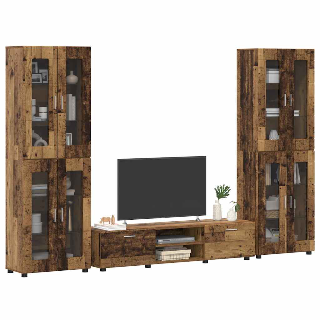 TV-benksett med skuff FLORIN 3 pcs Gammelt tre Konstruert tre