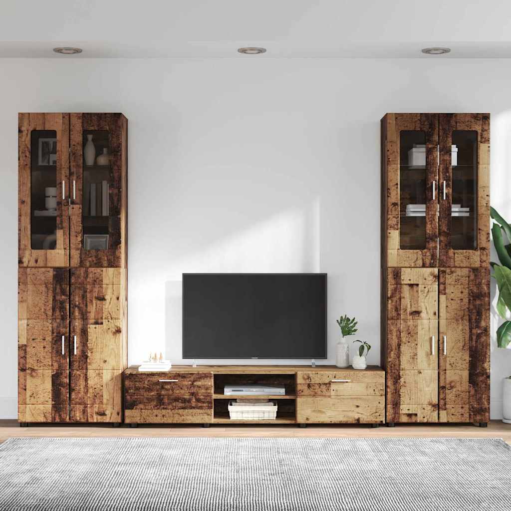 TV-benksett med skuff FLORIN 3 pcs Gammelt tre Konstruert tre