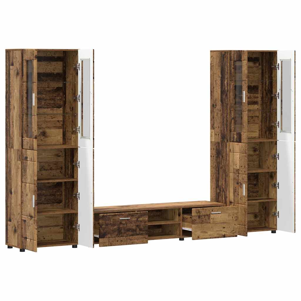 TV-benksett med skuff FLORIN 3 pcs Gammelt tre Konstruert tre