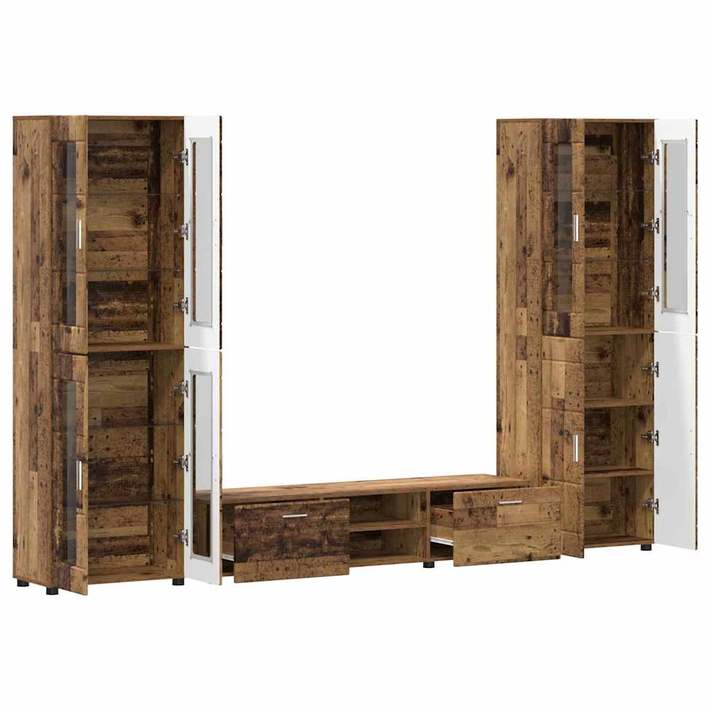 TV-benksett med skuff FLORIN 3 pcs Gammelt tre Konstruert tre