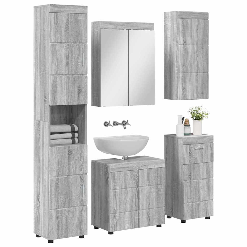 Baderomsinnredningssett TULUM 5 pcs Grå Sonoma 60 x 34 x 63 cm