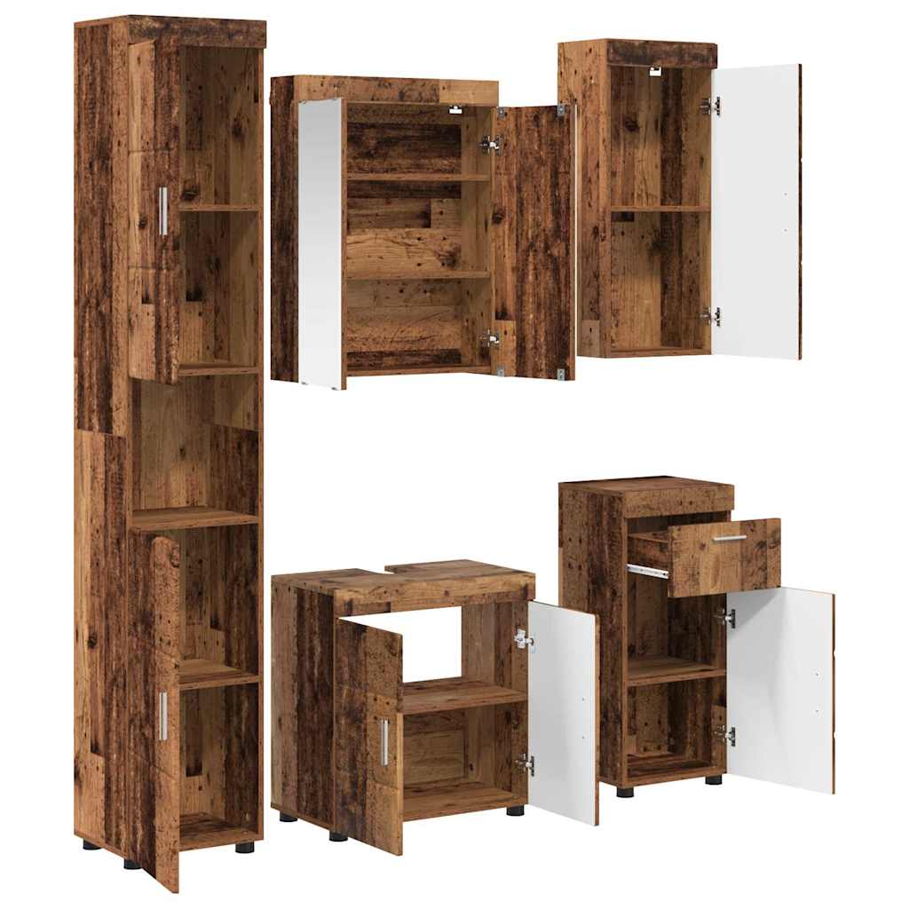 Baderomsinnredningssett TULUM 5 pcs Gammelt tre 60 x 34 x 63 cm