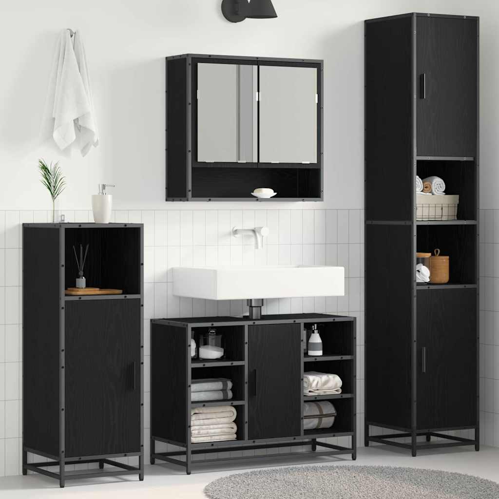 Baderomsskap Svart eik 35 x 37.5 x 188.5 cm Konstruert tre
