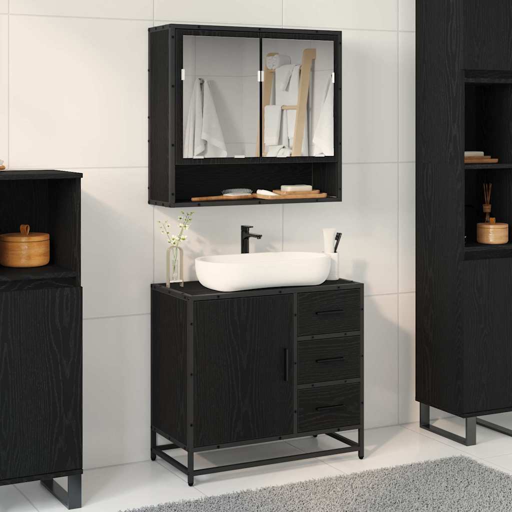 Baderomsinnredningssett med dør 2 pcs Svart eik 65 x 33 x 60 cm