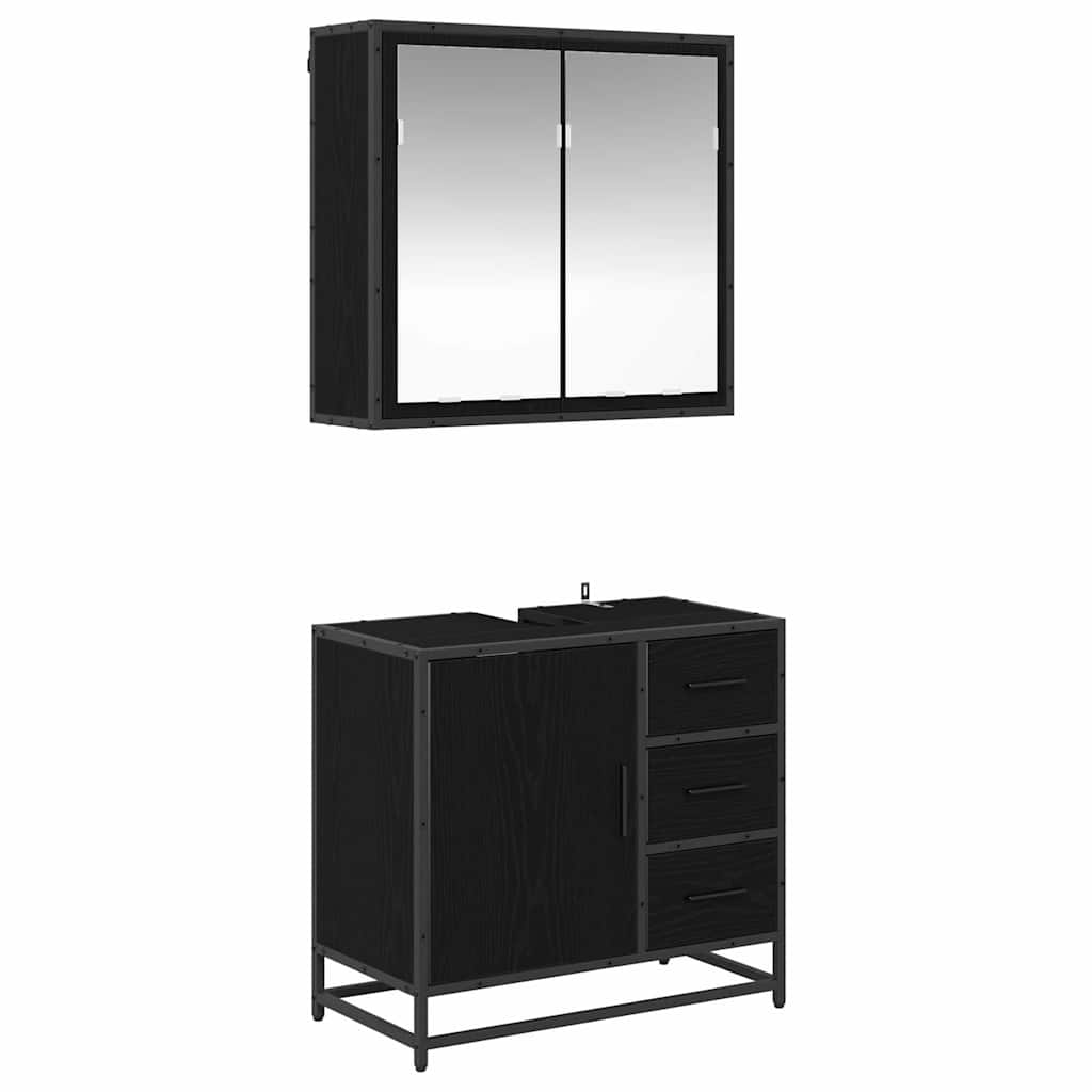 Baderomsinnredningssett med dør 2 pcs Svart eik 65 x 33 x 60 cm
