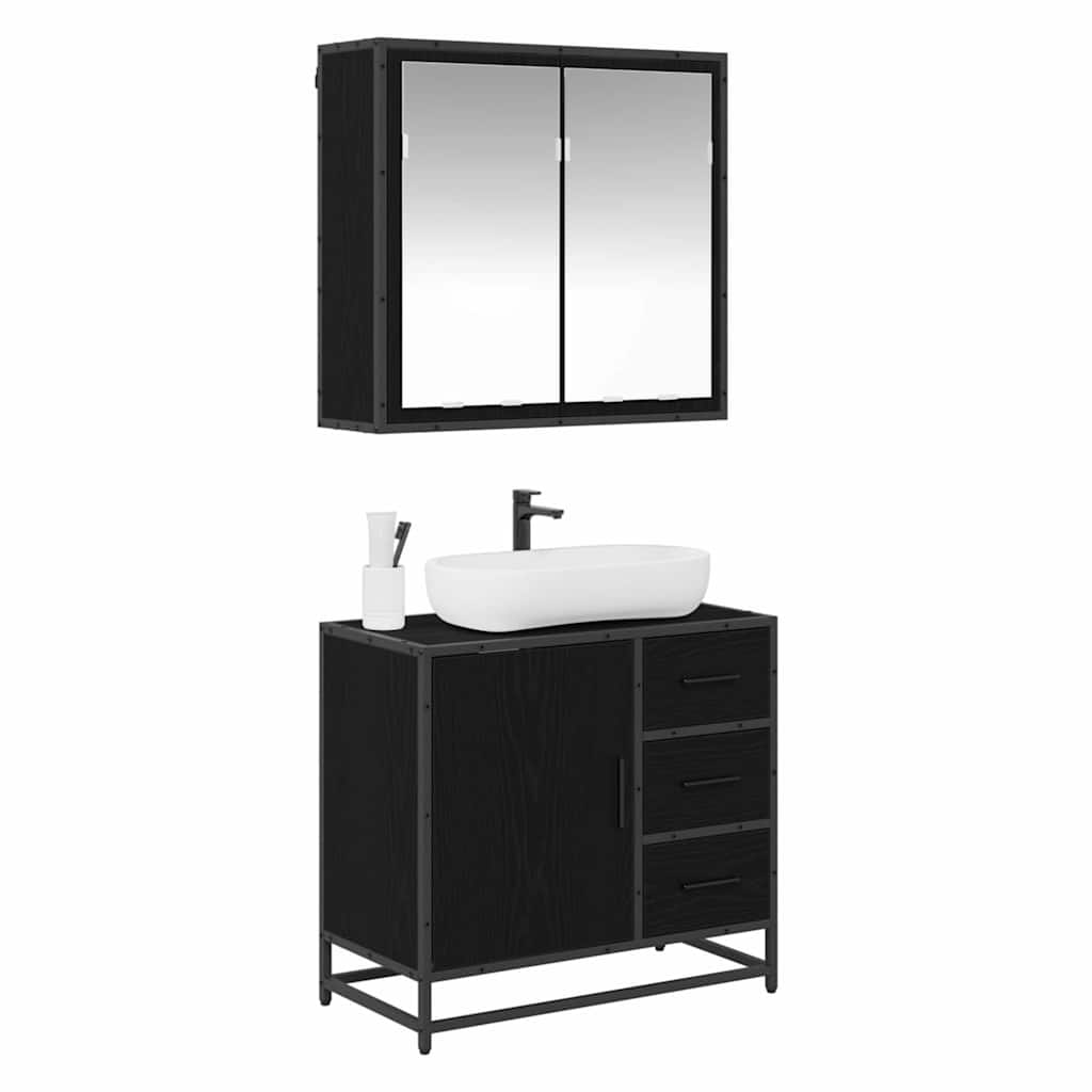 Baderomsinnredningssett med dør 2 pcs Svart eik 65 x 33 x 60 cm