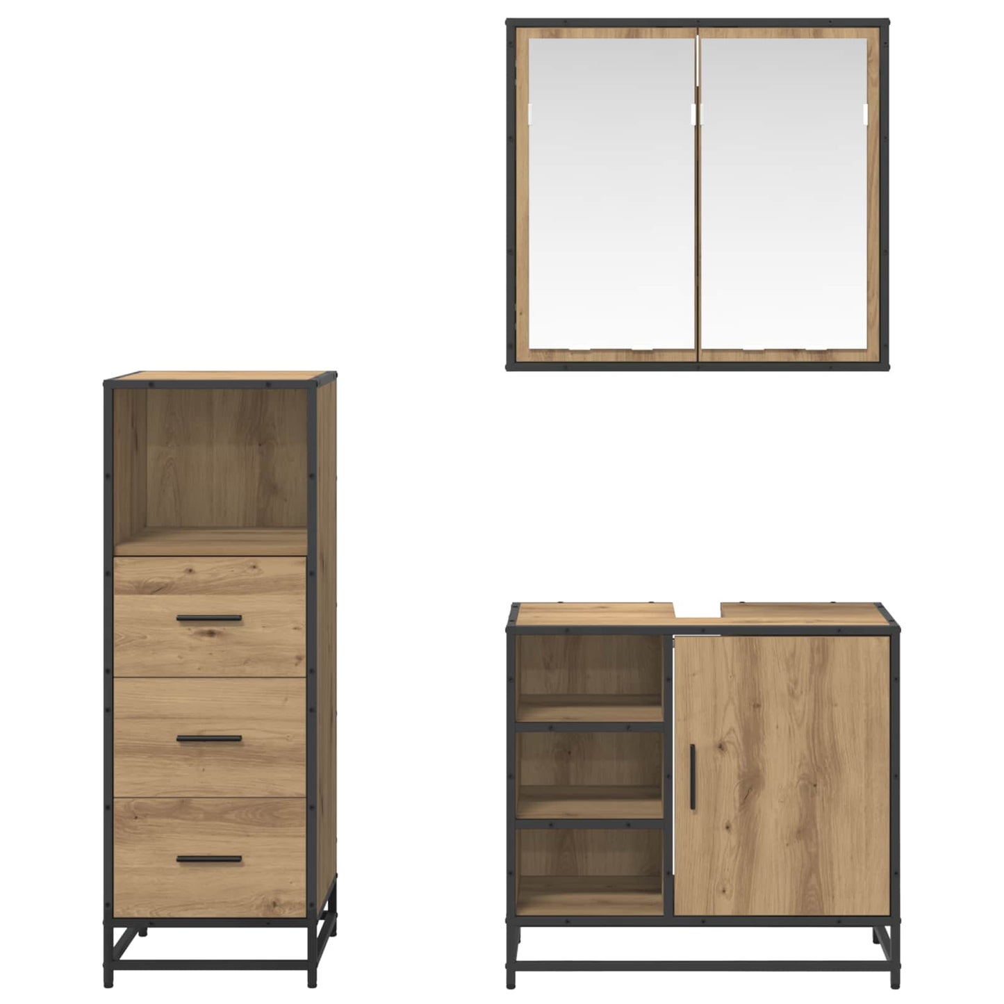 Baderomsinnredningssett 3 pcs Artisan Eik Konstruert tre