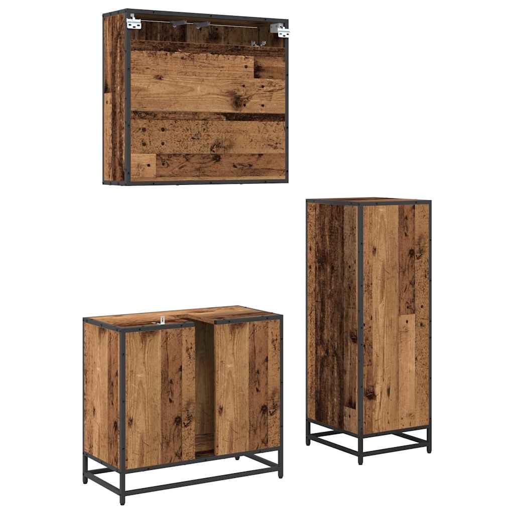 Baderomsinnredningssett 3 pcs Gammelt tre 35 x 37.5 x 100 cm