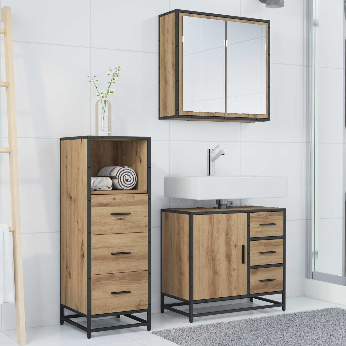 Baderomsinnredningssett 3 pcs Artisan Eik Konstruert tre