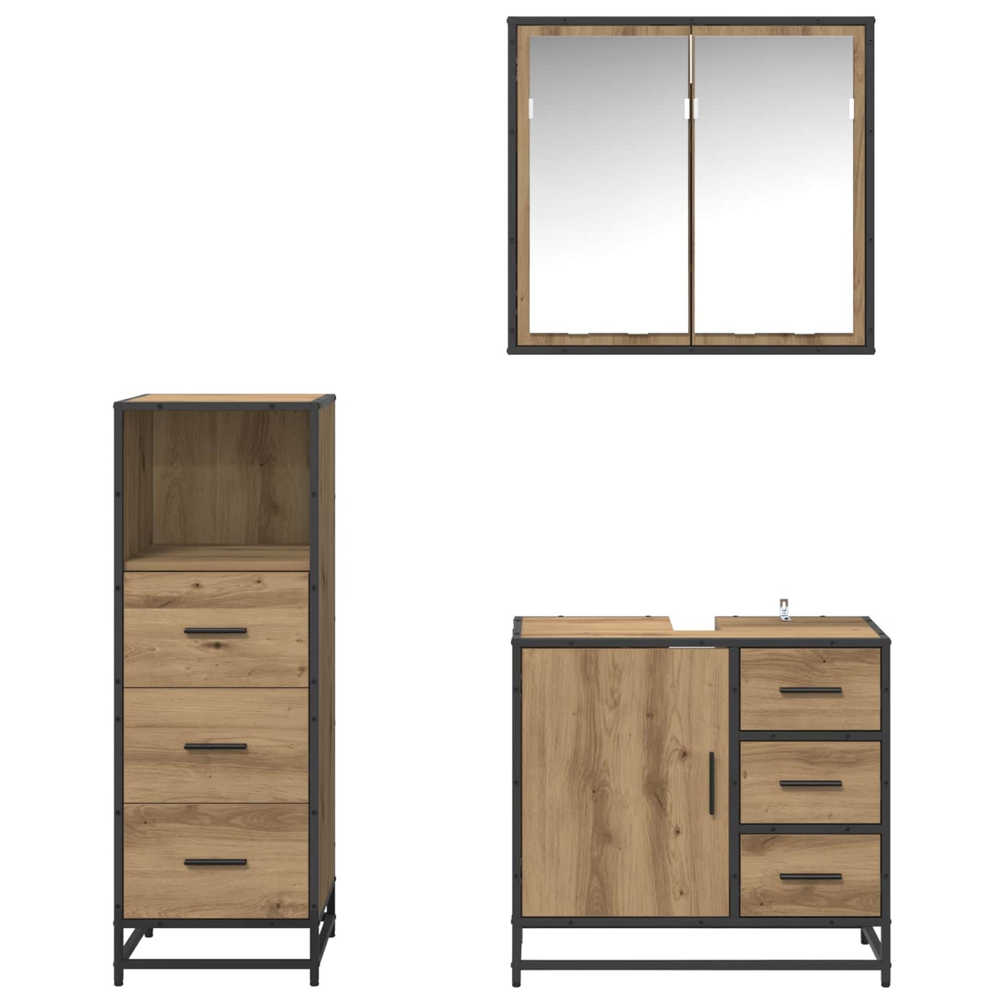 Baderomsinnredningssett 3 pcs Artisan Eik Konstruert tre