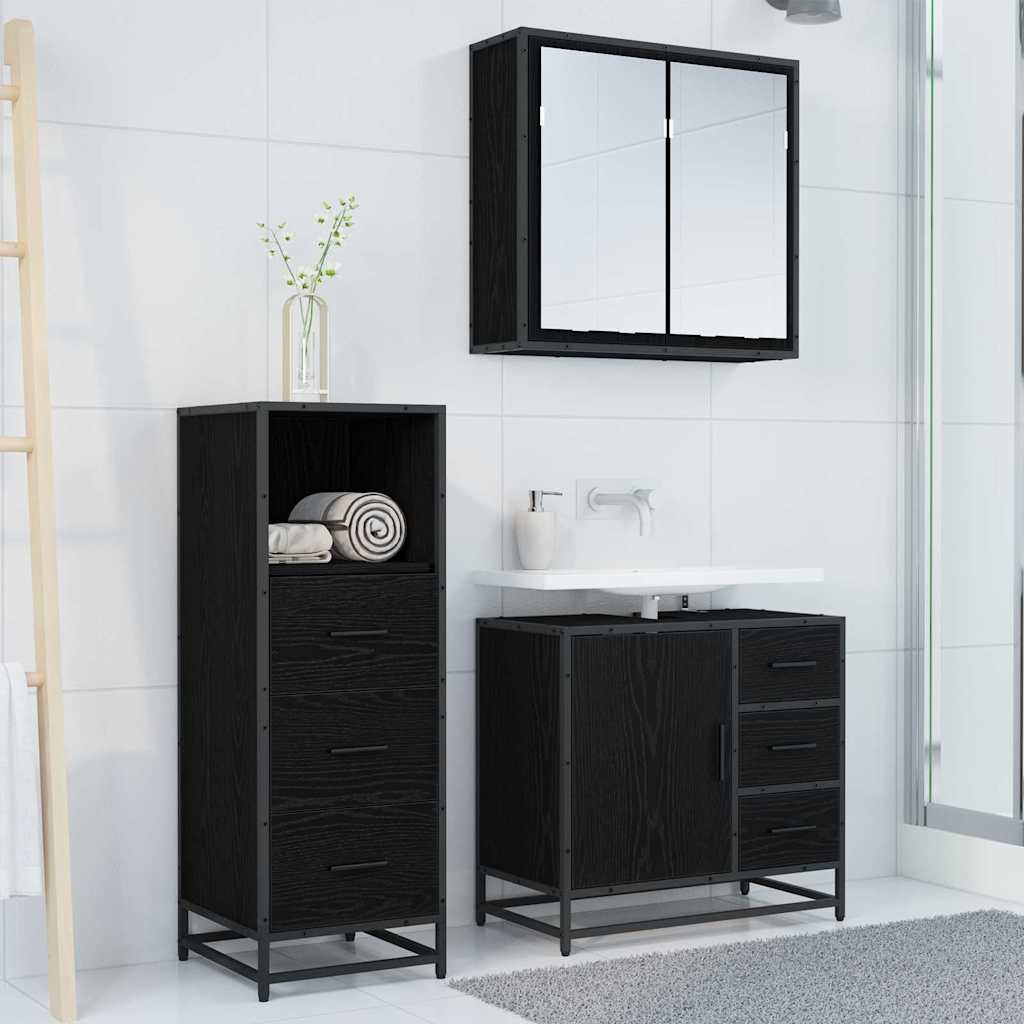 Baderomsinnredningssett 3 pcs Svart eik 35 x 37.5 x 100 cm
