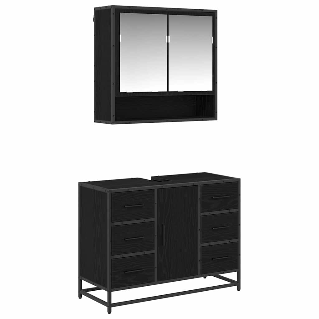 Baderomsinnredningssett med dør 2 pcs Svart eik 80 x 33 x 60 cm