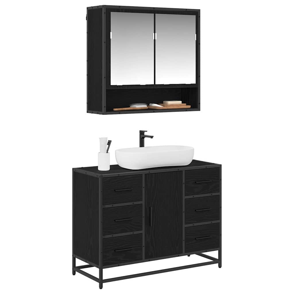 Baderomsinnredningssett med dør 2 pcs Svart eik 80 x 33 x 60 cm