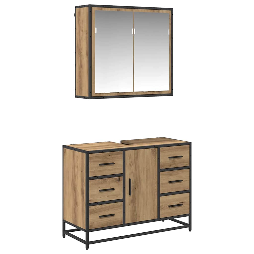 Baderomsinnredningssett 2 pcs Artisan Eik Konstruert tre