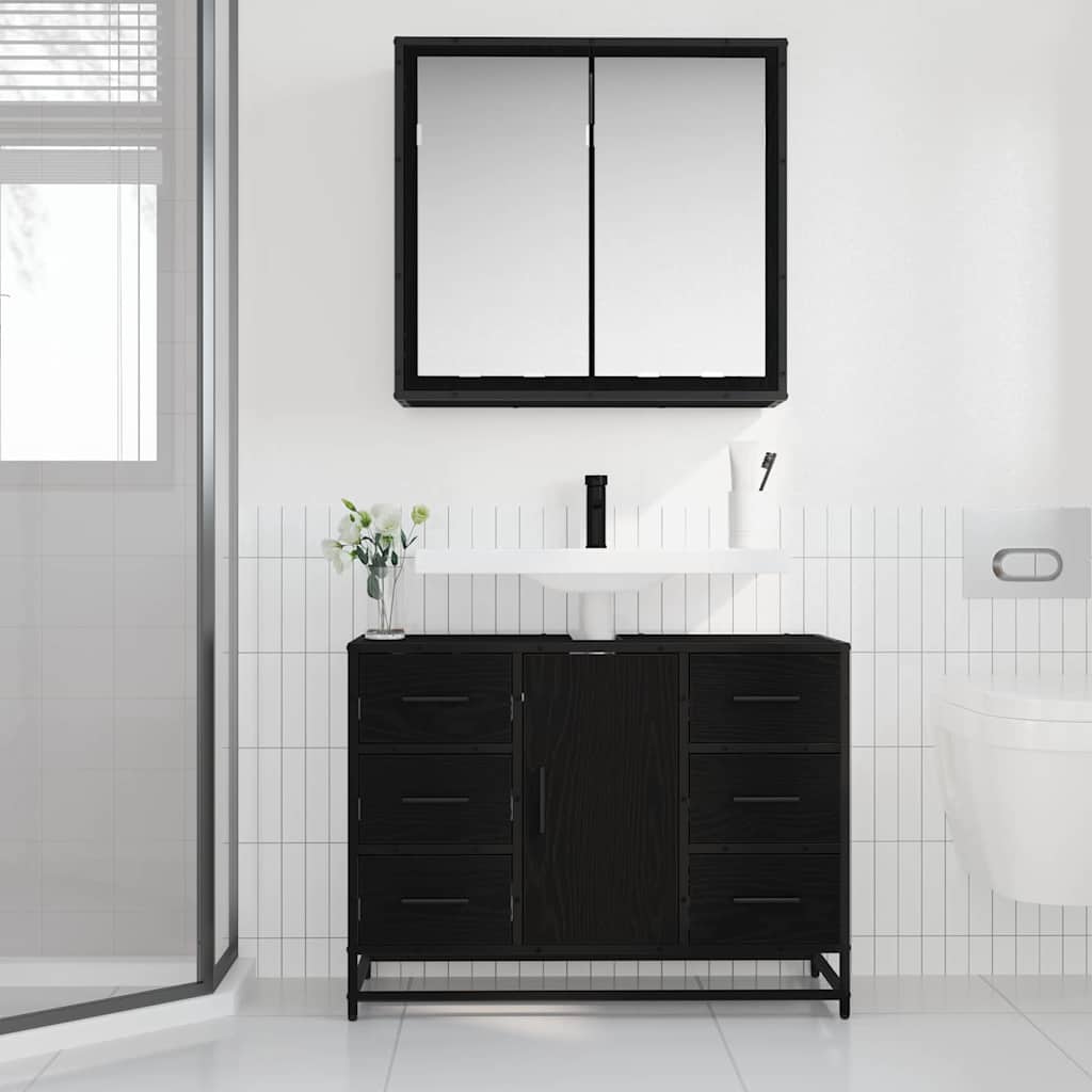 Baderomsinnredningssett med dør 2 pcs Svart eik 80 x 33 x 60 cm