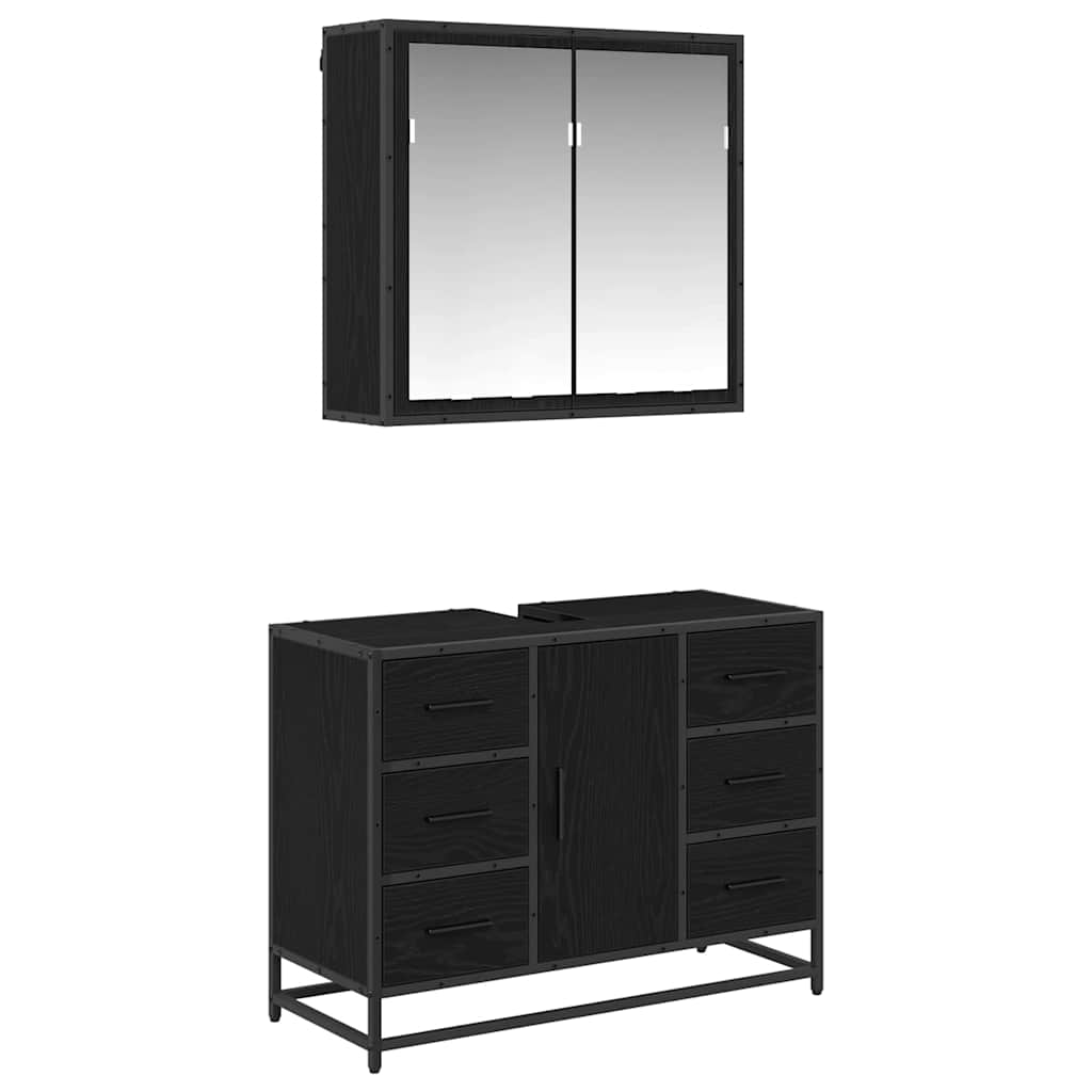 Baderomsinnredningssett med dør 2 pcs Svart eik 80 x 33 x 60 cm
