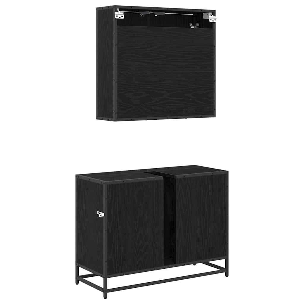Baderomsinnredningssett med dør 2 pcs Svart eik 80 x 33 x 60 cm