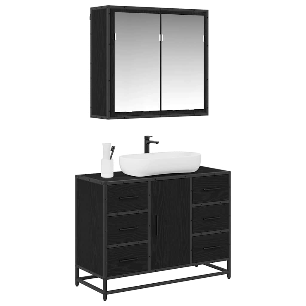 Baderomsinnredningssett med dør 2 pcs Svart eik 80 x 33 x 60 cm