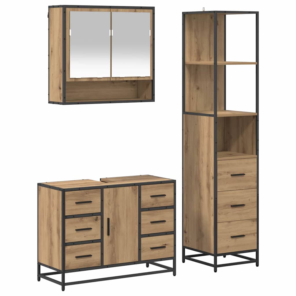 Baderomsinnredningssett 3 pcs Artisan Eik Konstruert tre
