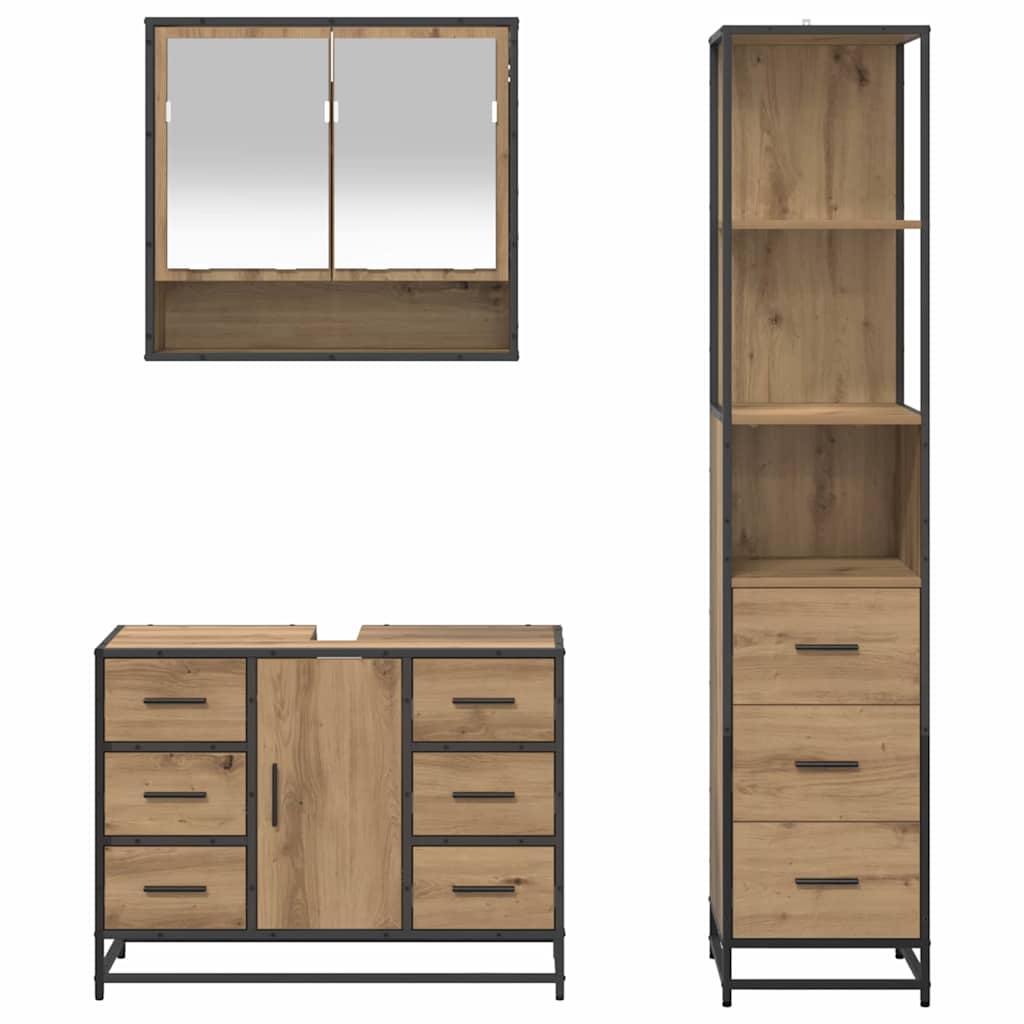 Baderomsinnredningssett 3 pcs Artisan Eik Konstruert tre