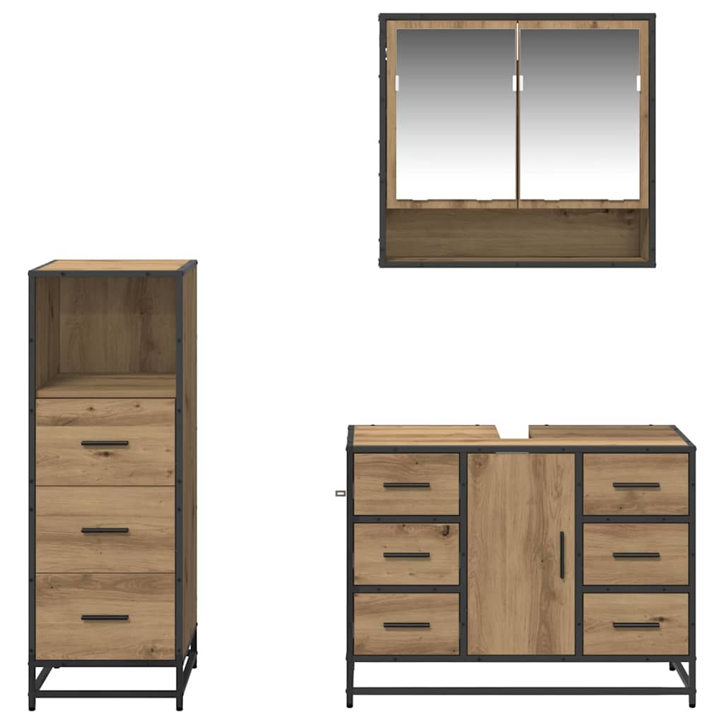 Baderomsinnredningssett 3 pcs Artisan Eik Konstruert tre