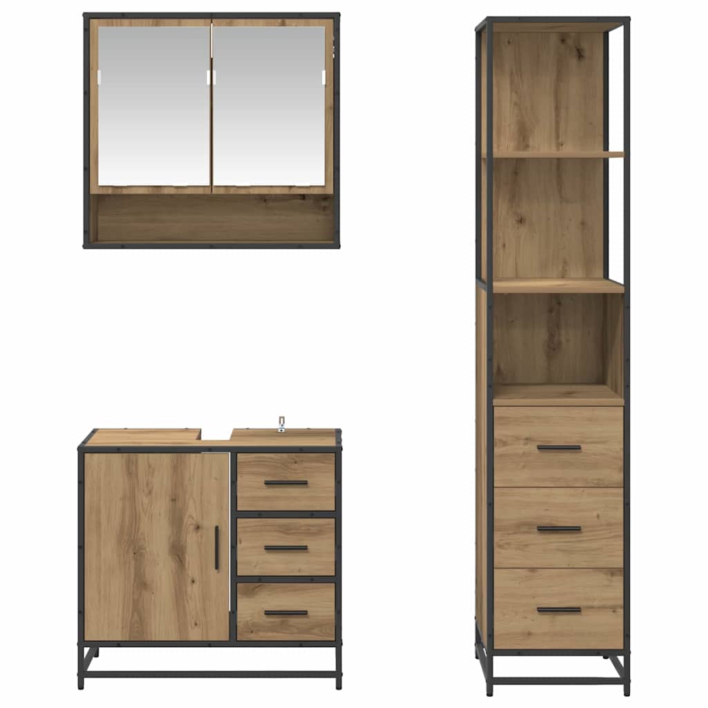 Baderomsinnredningssett 3 pcs Artisan Eik Konstruert tre