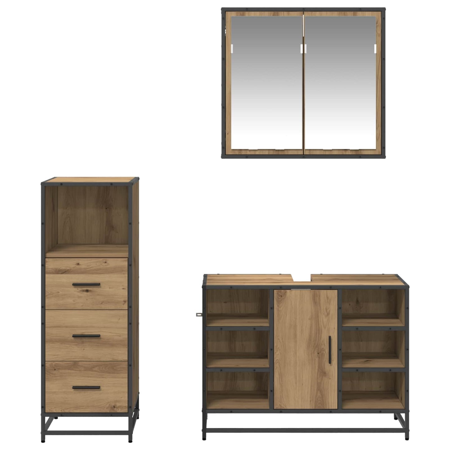 Baderomsinnredningssett 3 pcs Artisan Eik Konstruert tre