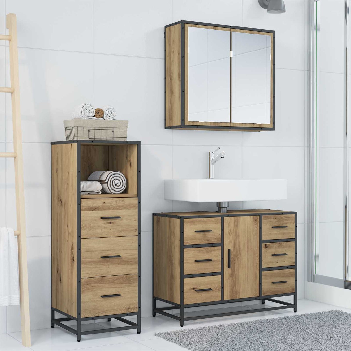 Baderomsinnredningssett 3 pcs Artisan Eik Konstruert tre