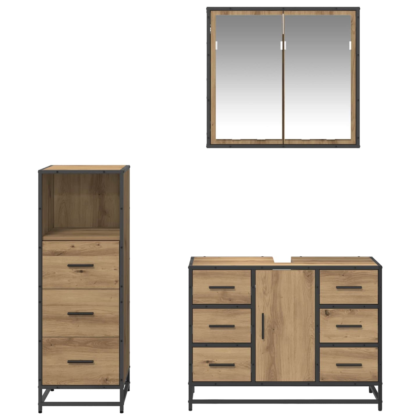 Baderomsinnredningssett 3 pcs Artisan Eik Konstruert tre