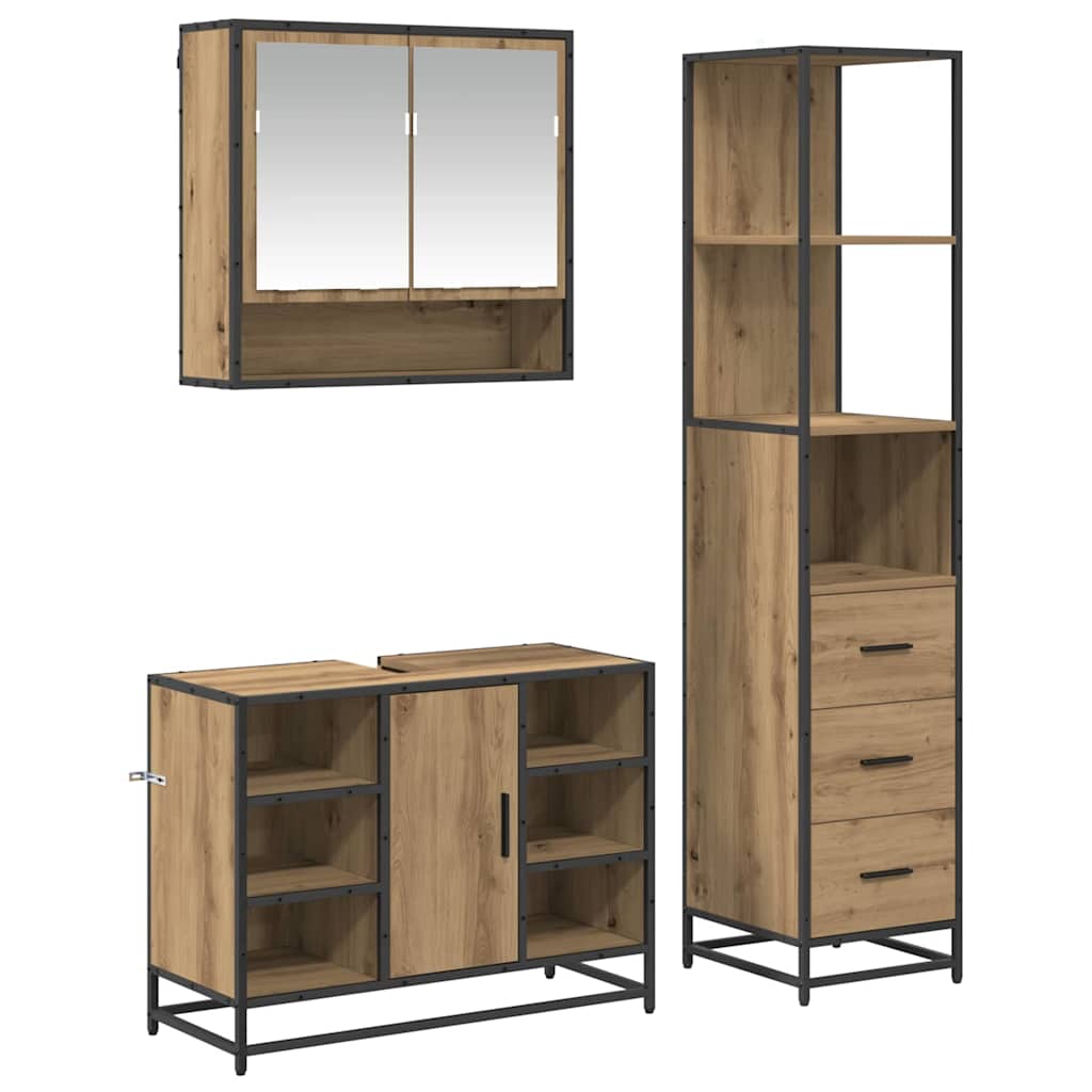 Baderomsinnredningssett 3 pcs Artisan Eik Konstruert tre